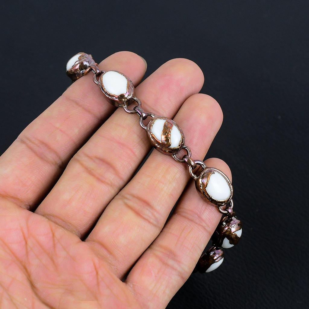 White Coral Bracelet, Handmade Gemstone Bracelet, Copper Electroformed Antique Jewelry, For Engagement Gift
