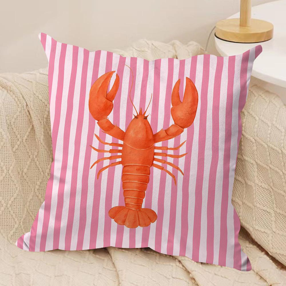 Oceaanleven Thema Gestreept Dubbelzijdig Bedrukt Kussenhoes Korte Pluche Geschikt voor Woonkamers Slaapkamers Banken Sierkussenhoes Peach skin 18*18(CM)-1Pcs