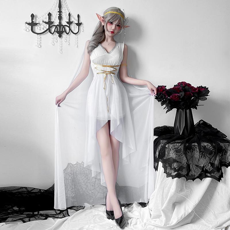 Greek Goddess Medieval Skirt Halloween Costume Elf Dress Cleopatra Athena Performance Costume