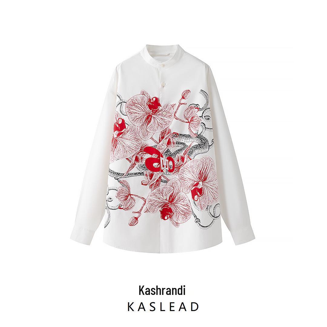 

2025 Spring Women s European & American Style Retro Fireworks Long Sleeve Crew Neck Shirt S белый