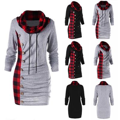 Fashion Plaid Button Decoration Package Hip Hoodie