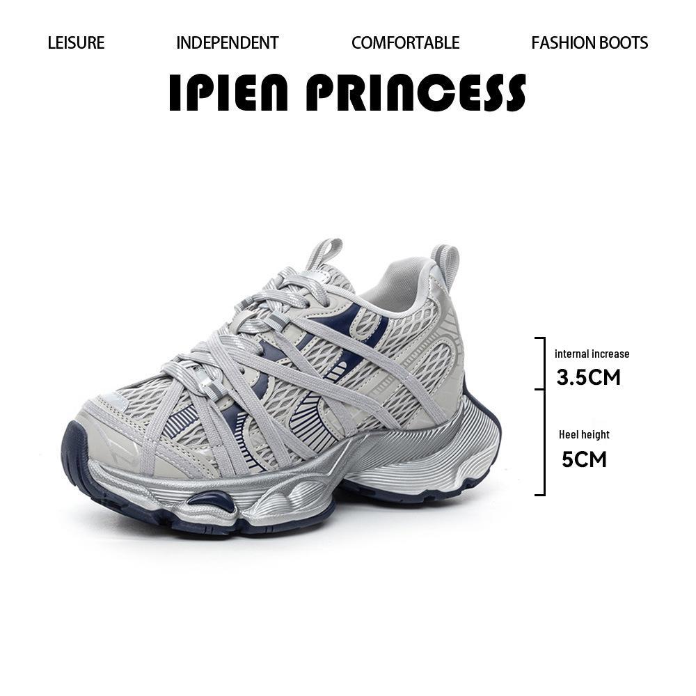 Women's Mesh Breathable 9cm Platform Dad Shoes - 2025 Korean Retro Light Luxury Style