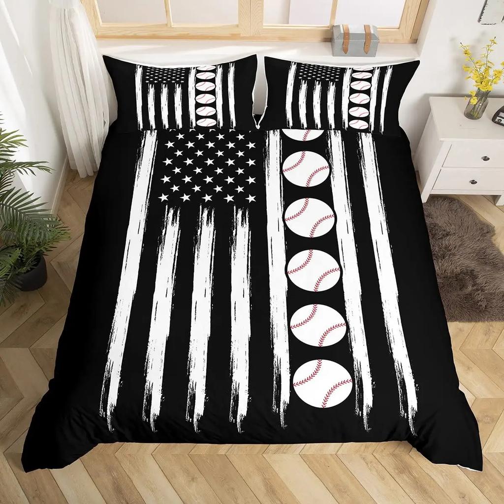 Baseball Game King Queen Duvet Cover Ball Sports Theme Bedding Set Athlete Competitive Quilt Cover Polyester Comforter Cover