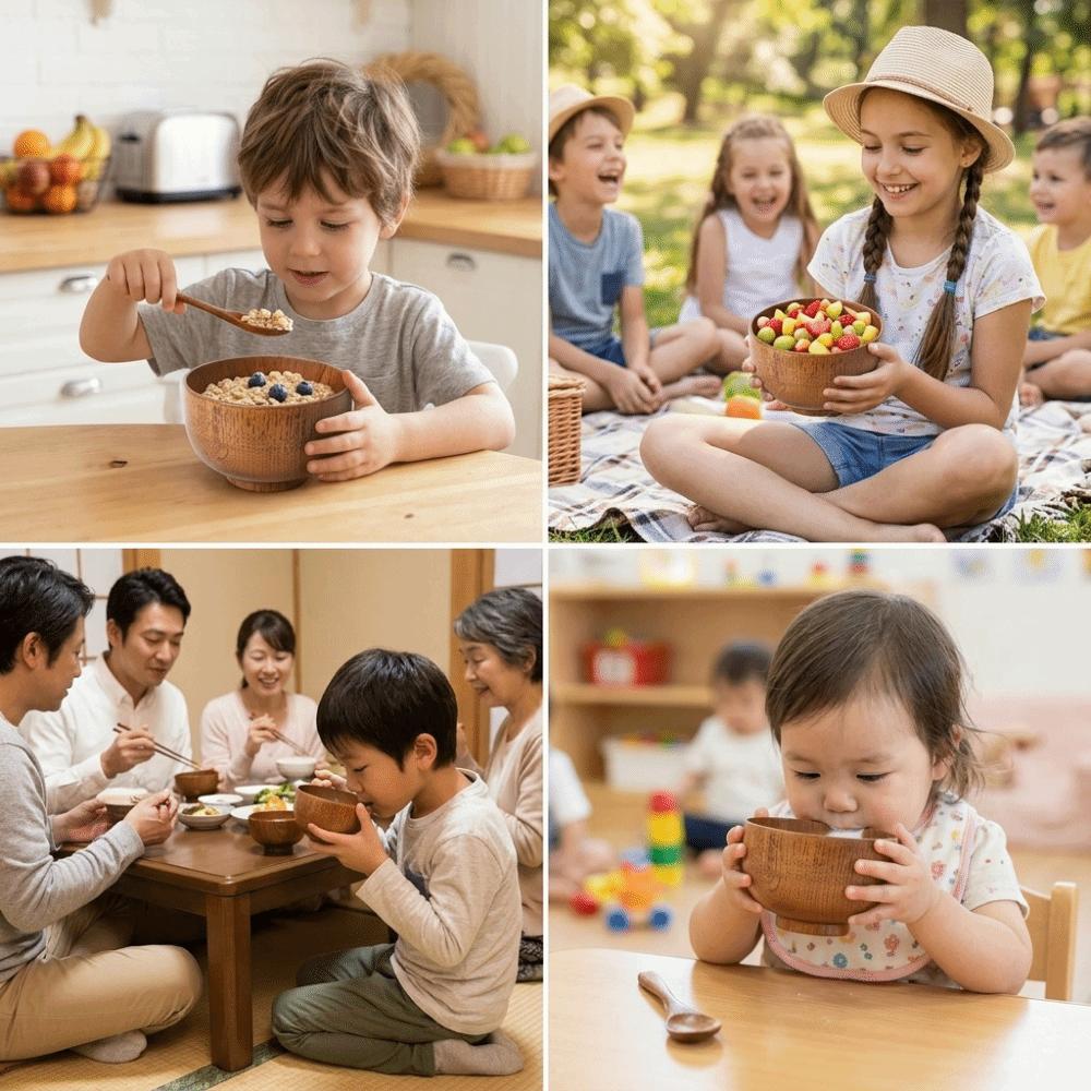 Log Material Noodle Bowl Round Shape Rice Bowl Reusable Bowl Soup Container Kid Meal Use