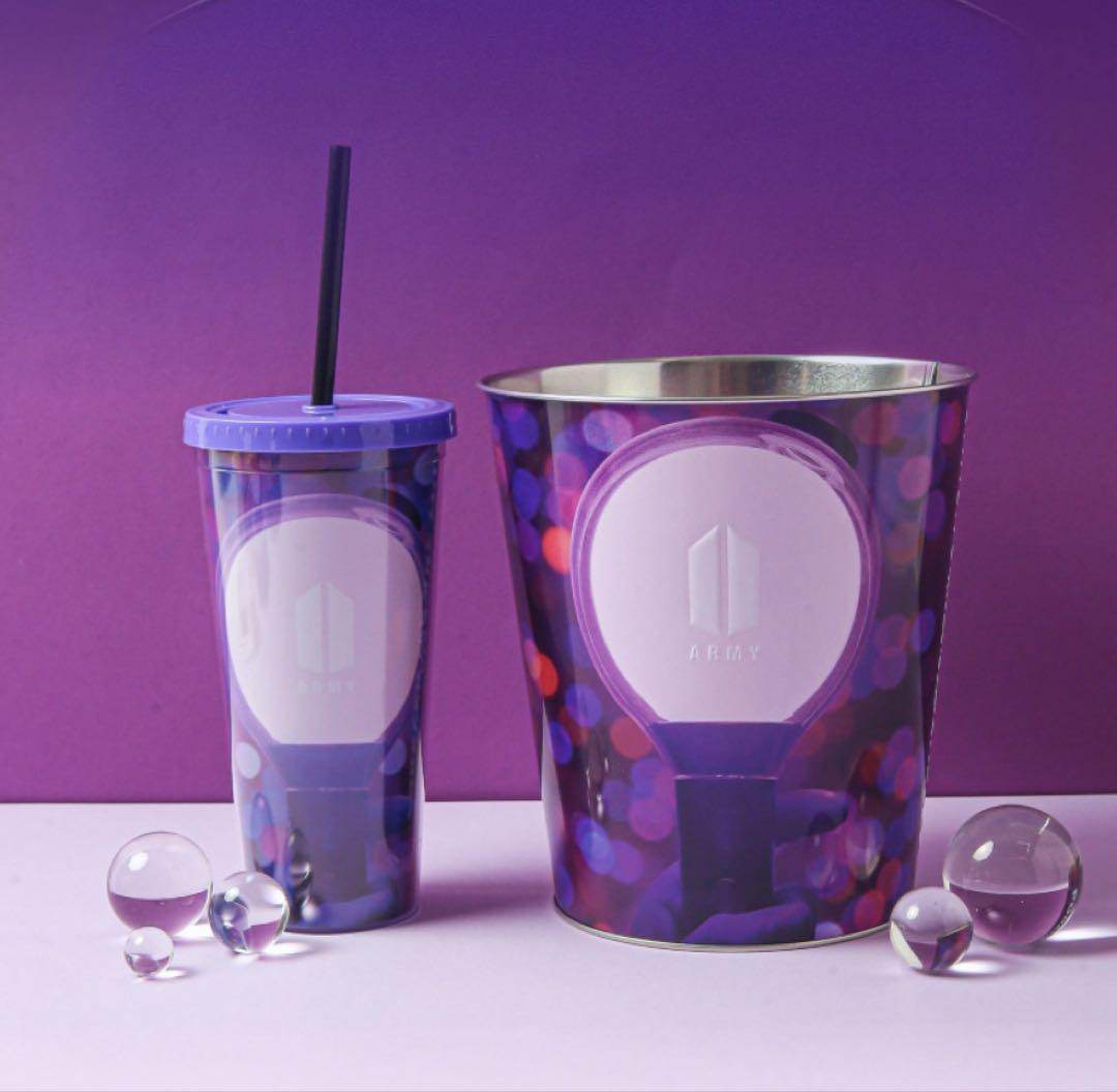 

[Б/У] Корейский эксклюзивный стакан BTS ARMY от Megabox с трубочкой-ведёрком, лимитированная серия