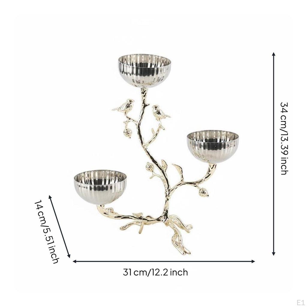 ThreeBowl Fruit Holder Branch MetalLook Bird Decorative Stand