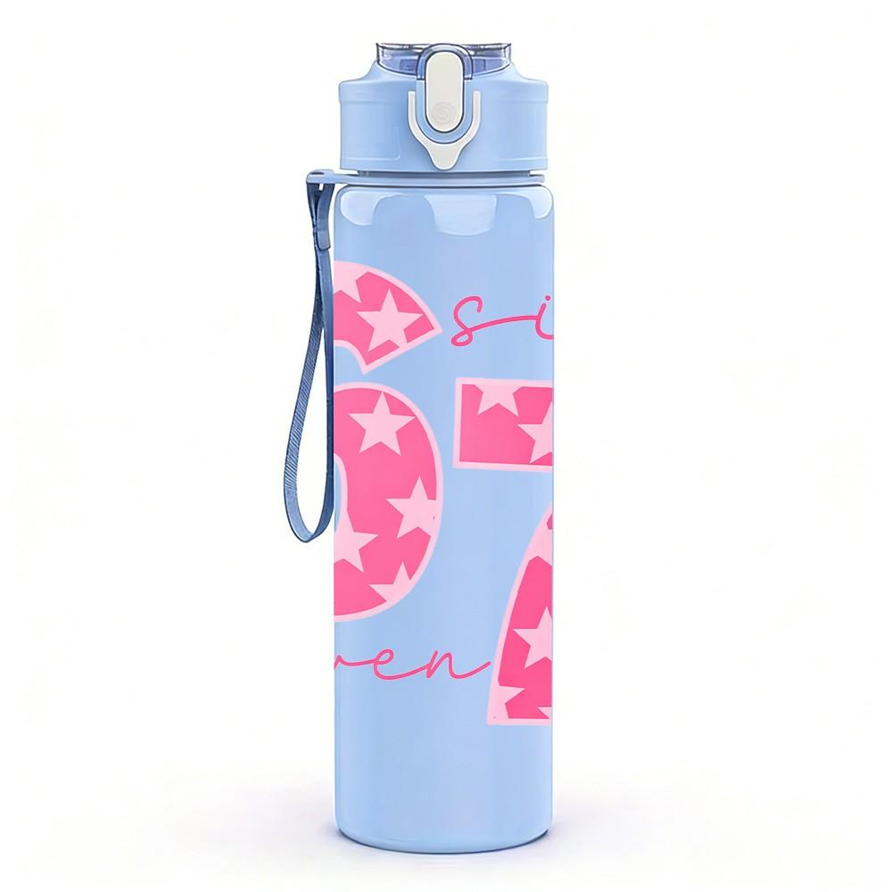 1PC Pink Number Sixty Seven Graffiti 750ml Color Plastic Sports Water Bottle Leakproof Flip Straw Lid Suitable for Sports Office Home Use