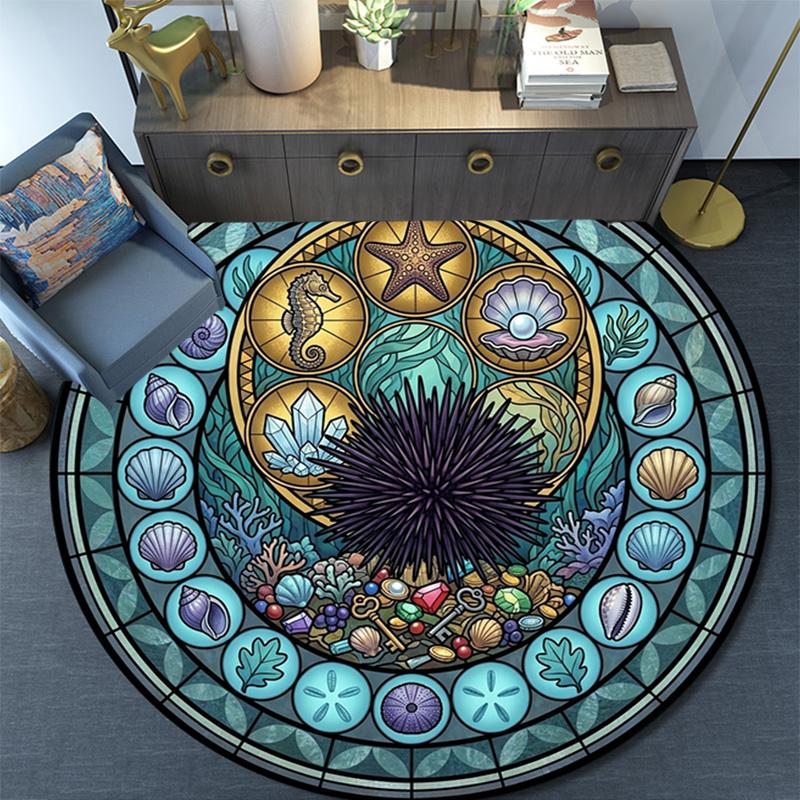 Oceanic Glass Round Area Rug Under Office Chairs Bedroom Living Room Home Decor