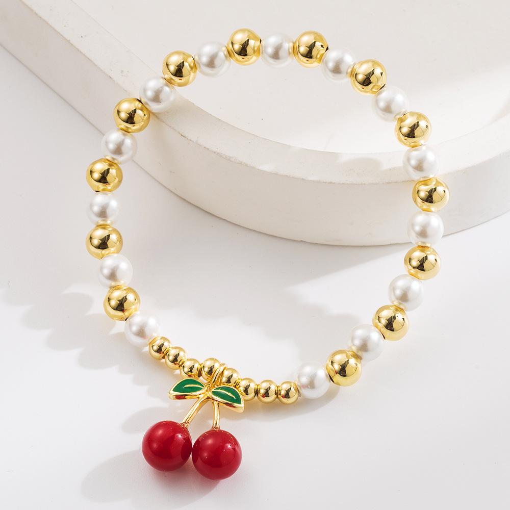 JYL TS Bracelet Unisex  Heart Pendant Beads Enhances Love And Harmony Cherry бирюзовый