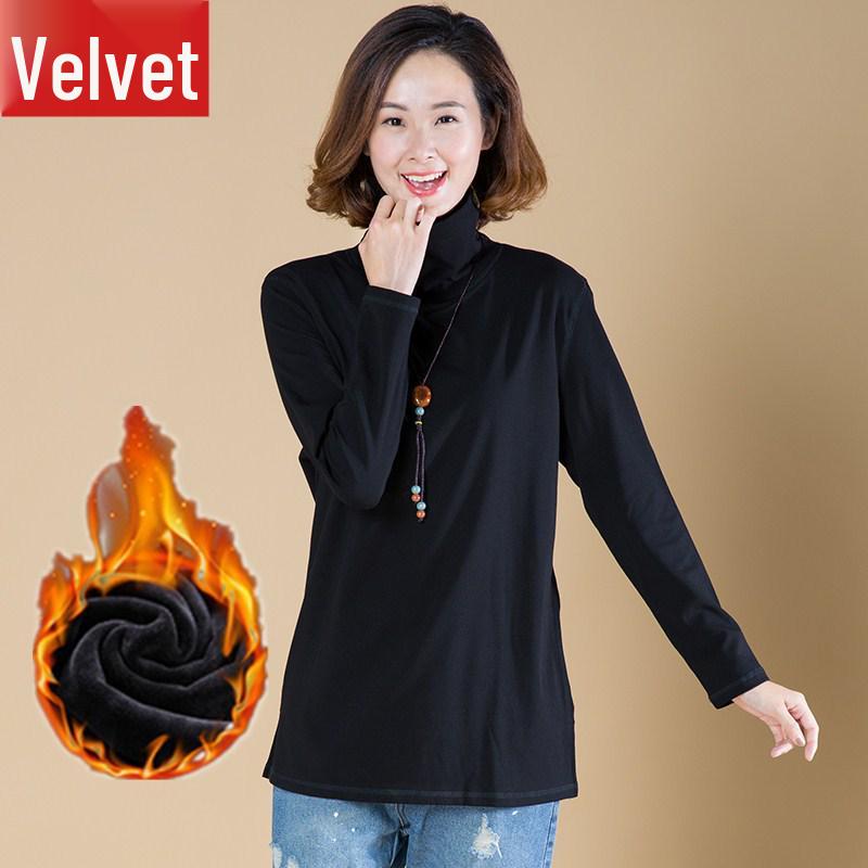 

Женская футболка с длинным рукавом большого размера с флисовой подкладкой и высоким воротником – Осень/Зима 4XL