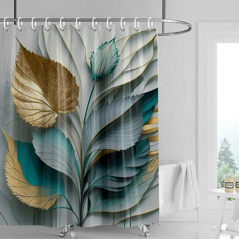 3D Flower Embossed Shower Curtain 180x 200cm Bathroom Toilet Decoration Tropical Plant Partition Curtain Waterproof