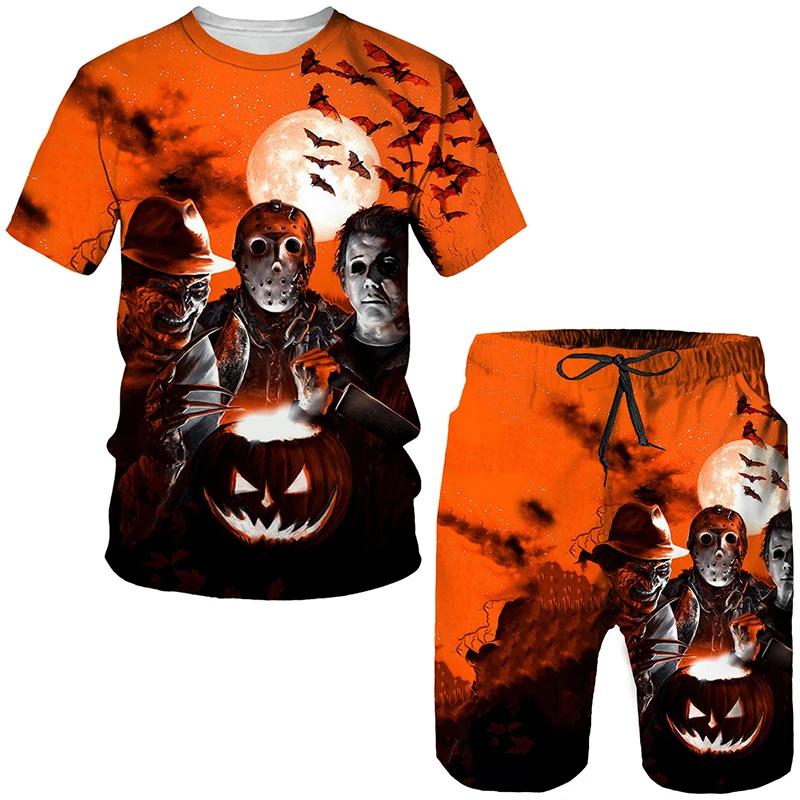 3D tištěný personalizovaný klaunský tričko pánské šortky oblek hororový dvoudílný set