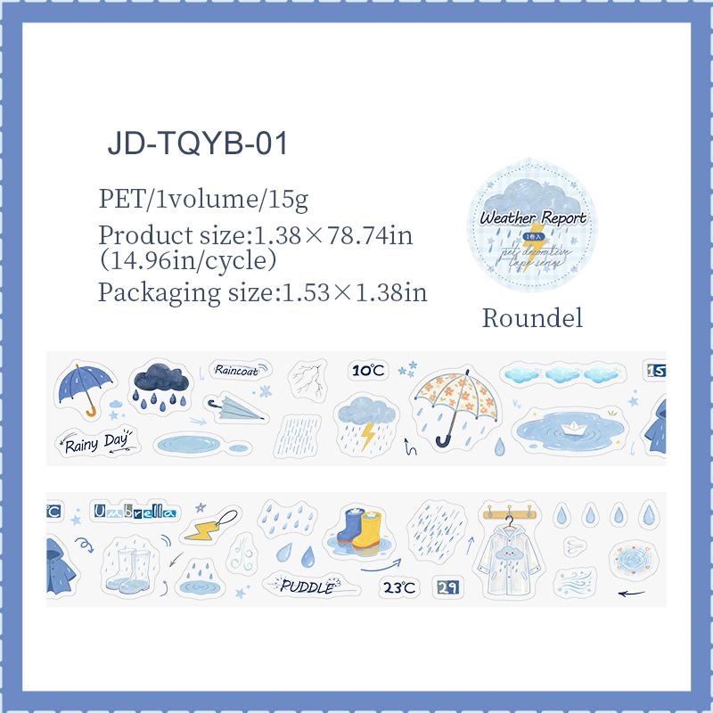Weather Forecast Series Cute Rain Snow Cloud Rainbow Landscape PET Tape Creative DIY Journal Material Collage Stationery