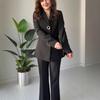 2025 Autumn New Cross-border European and American Casual Leopard Print Suit Cardigan Zipper Slit Long Sleeve Jacket Straight-Leg Pants Set