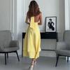 European and American women's clothing summer new temperament neck strap halter high waist yellow medium and long dress