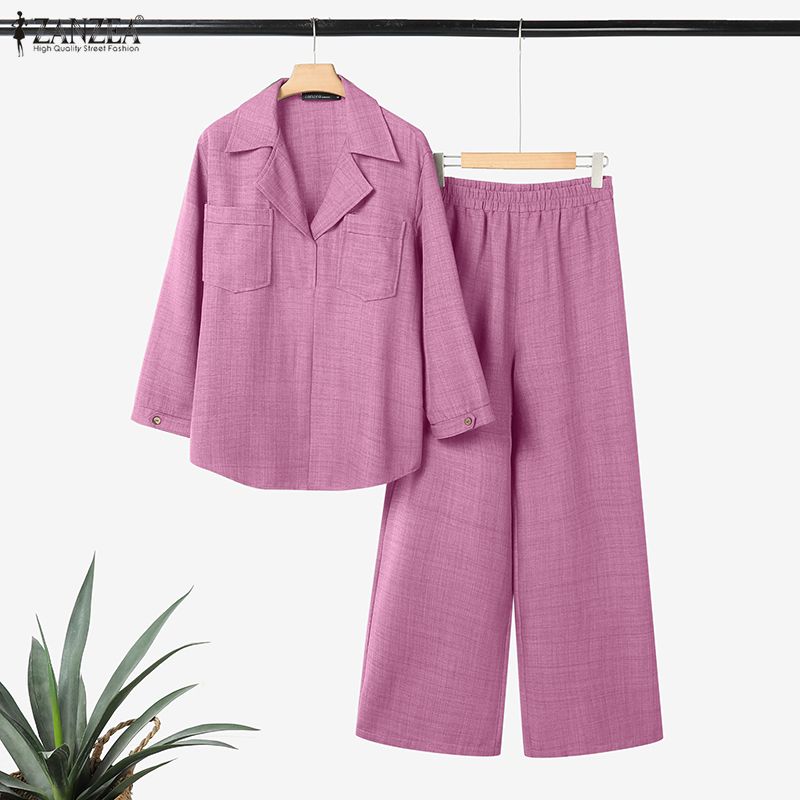 

ZANZEA 2 шт. Женские комплекты Рубашки с длинным рукавом и Длинные брюки Повседневные костюмы-двойки XL