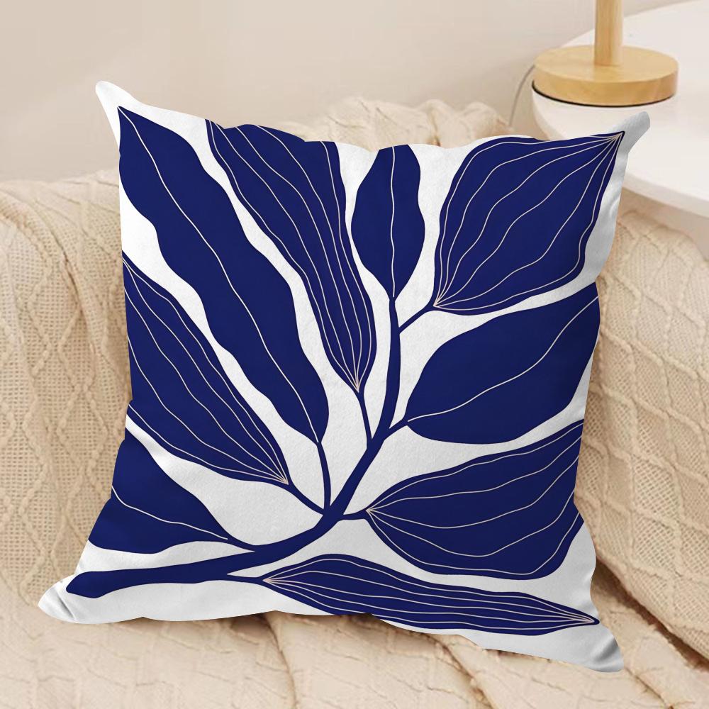 Elegant Blue Floral Cushion Cover Soft Plush Fabric DoubleSided Printed Sofa Cushion Cover for All Seasons Home Decor Gift