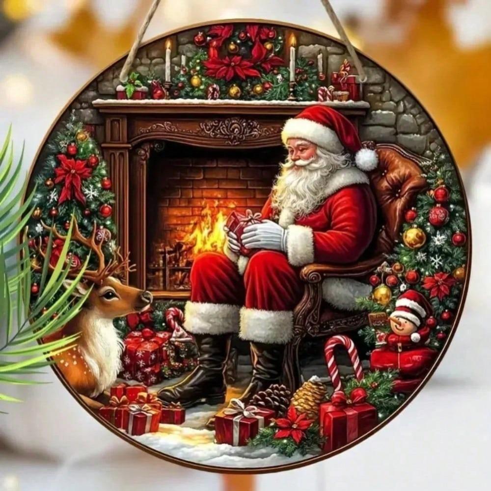 Vintage Santa Claus Round Tin Sign Home Wall Decor Christmas Gift