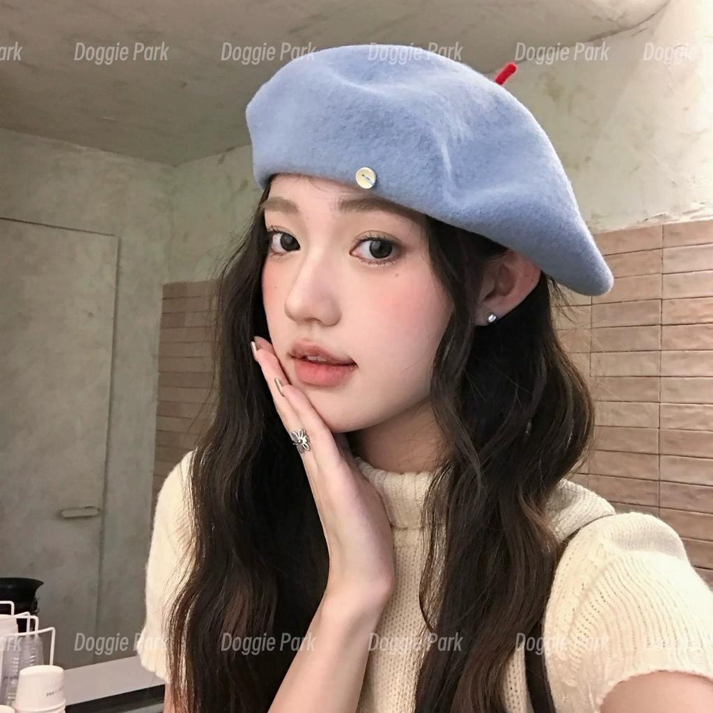 Woolen Beret Hat for Women Autumn and Winter Temperament Retro British Style Painter Hat Contrasting Color Small Chirp Pumpkin Hat Small Face