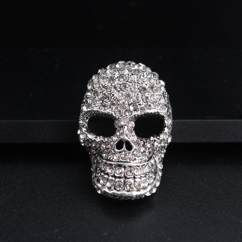 Silver Rhinestone Skull Brooch, Gothic Punk Statement Pin for Halloween & Daily Wear