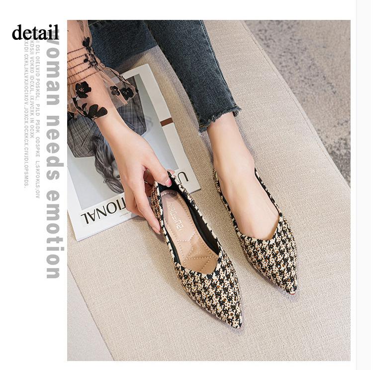 Women’s Casual Houndstooth Flats Pointed Closed Toe Ballet Flats Slip On Flat Shoes for Women Comfortable Work Flats Wedding Party Dressy Flats