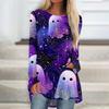 Women's Halloween Printed Long Sleeve Round Neck T-Shirt Mid-Length Casual Top