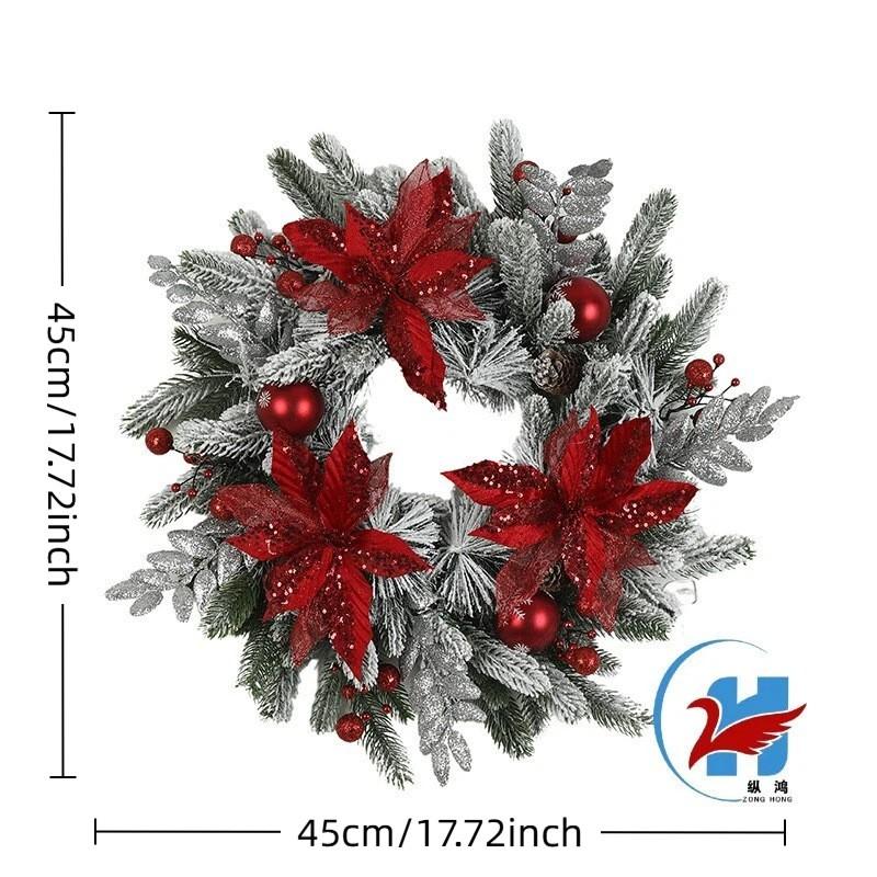 Christmas Wreath Velvet Red Flower Decor Set Holiday Home Hanging Decoration
