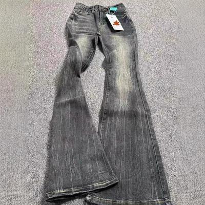 High Waist Slim Black Grey Jeans American Style Vintage Long Pants Oversized Washed Denim Flare Pants Women Spring
