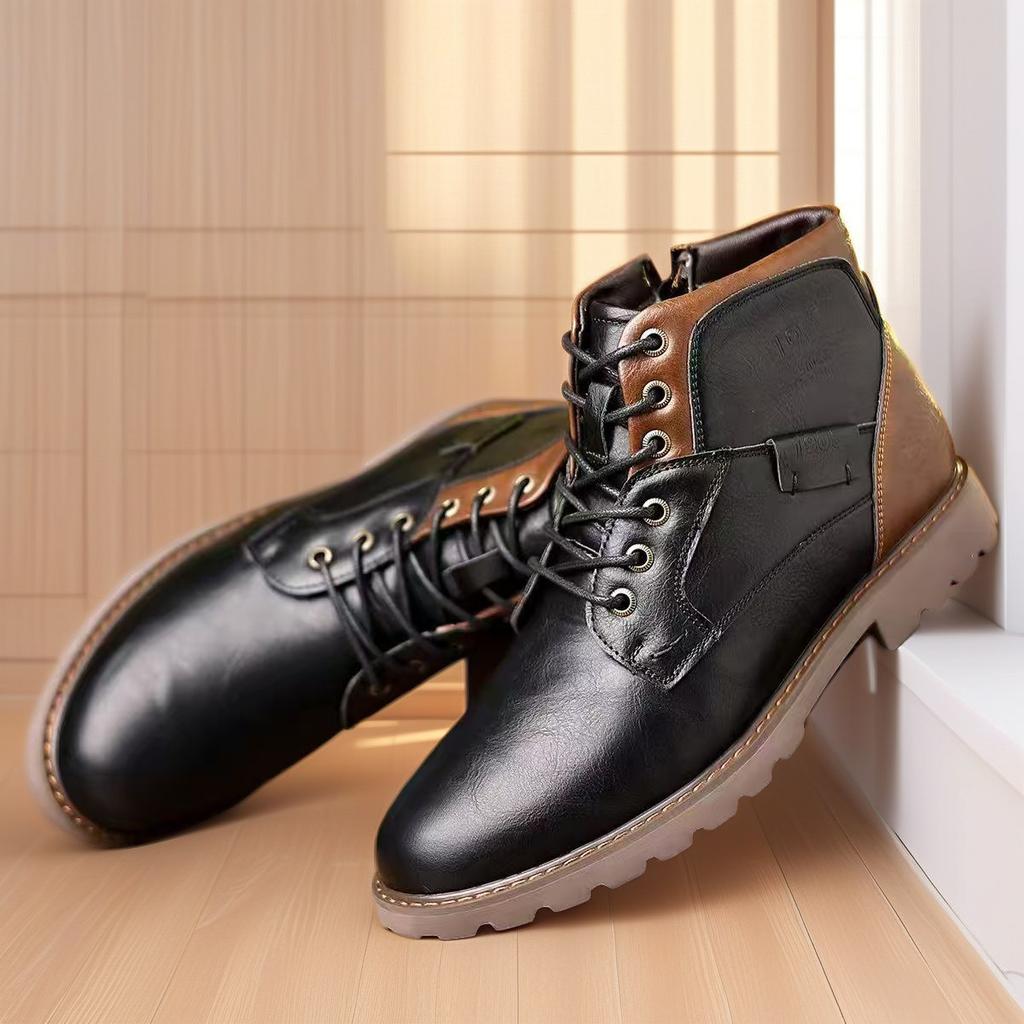 Retro PU Leder Herren Stiefeletten Lässige Reißverschluss Kurze Stiefel 2025 Winter Herren High Top Schuhe Wüsten Arbeitsstiefel Botas Para Hombre