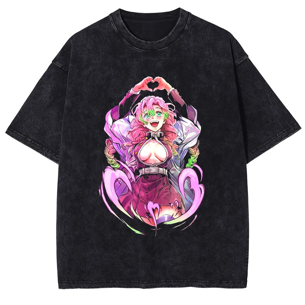 Kanroji Mitsuri Kawaii Graphic T-shirt Anime Demon Slayer Tshirt Men Women Washed T Shirts Harajuku Male Manga Cotton Tops