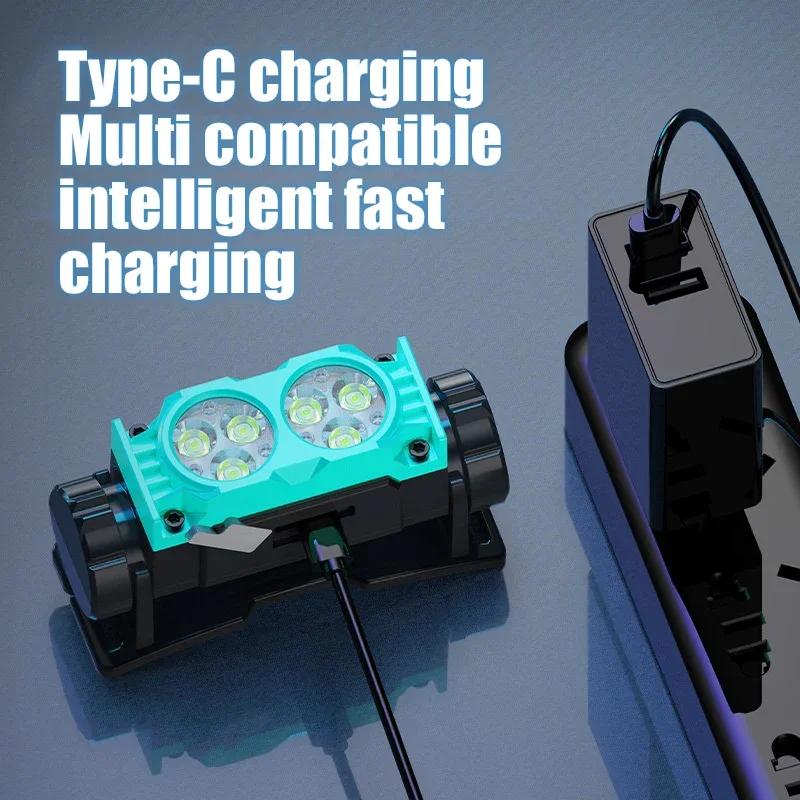 Rechargeable LED Headlamp Super Bright 6 Core 109g Lightweight Hands Free for Outdoor Fishing Camping Mining Long Running Time