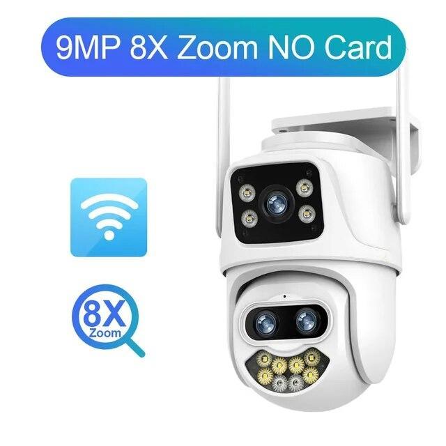 2024 New 9MP 4K Three Lens WiFi IP Camera Outdoor 8X Zoom Dual Screens PTZ Cameras Ai Auto Tracking CCTV Security Cam iCSee App