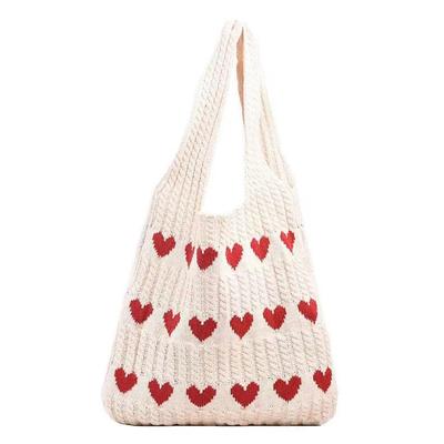 Damen Strick Liebe Tragetasche Color Blocking Leichte Handtasche Große Kapazität Häkel Rucksacktasche Achselhöhle Hobo Tasche Pendeltasche