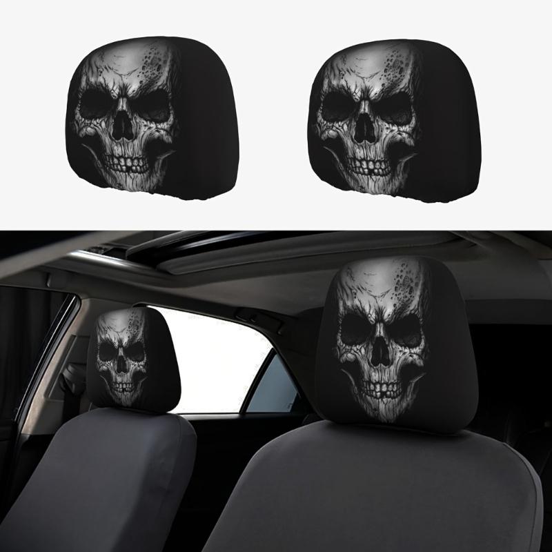 Comfortable Car Headrest Cover Halloween Skull Print Universal Automotive Accessories Removable Headrest Protector Cover