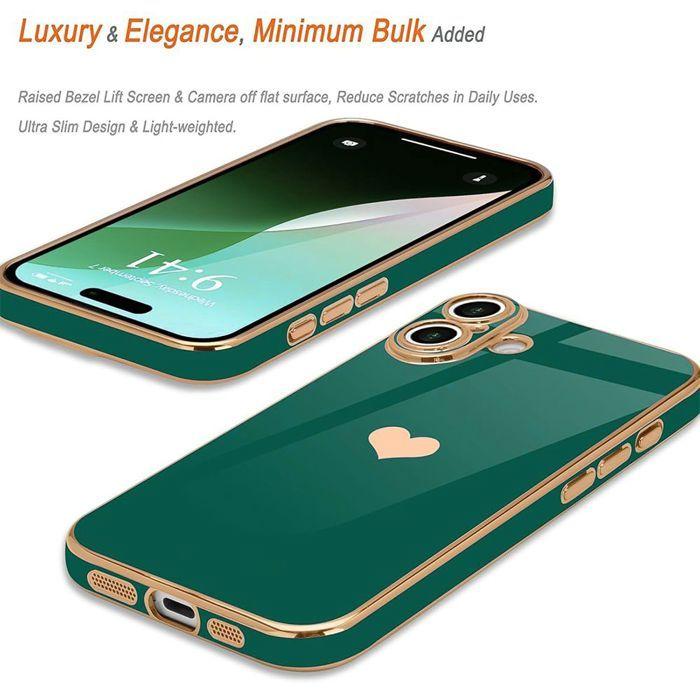 Coque de Protection - E.F.Connection - pour iPhone Air - TPU Motif Cœur Vert Nuit - 2 Verres Trempés