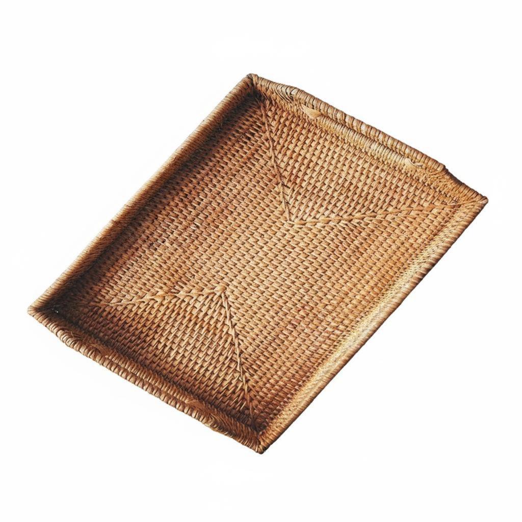 Woven Rattan Tray with Handles Rustic Design Rectangular Rattan Tray Rectangular Wicker Platter Food Safe Home Decor
