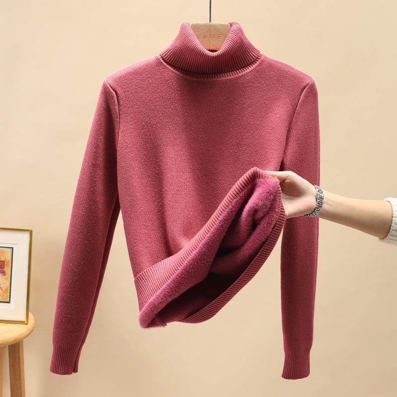 Autumn/winter Thickened Semi-turtleneck Pullover Women Sweater Fashion Loose Long Sleeve Casual Bottoming Shirt Solid Color Office Ladies Elegant Tops
