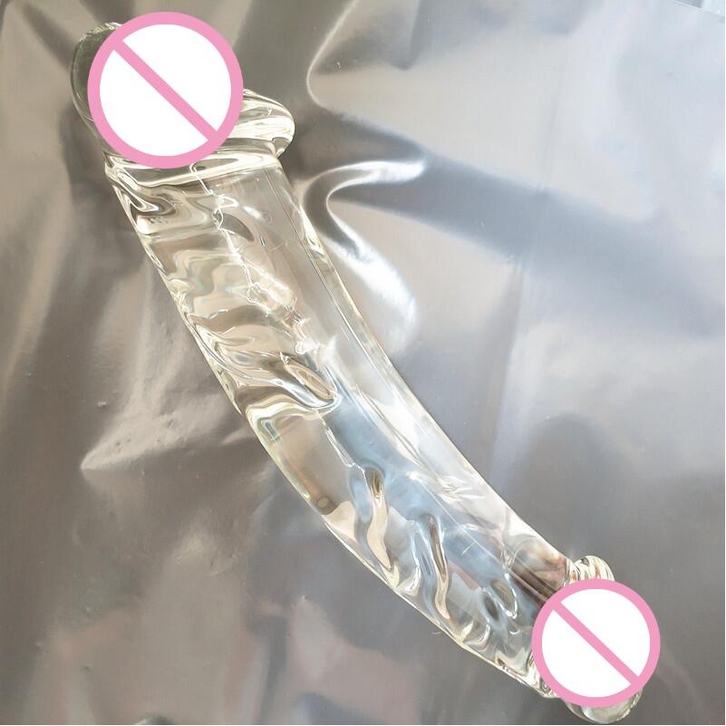 Glass Dildo Penis Both Ends Available With Pattern Extra Thick Sex Toys For Girl Women Lesbian Female Masturbation