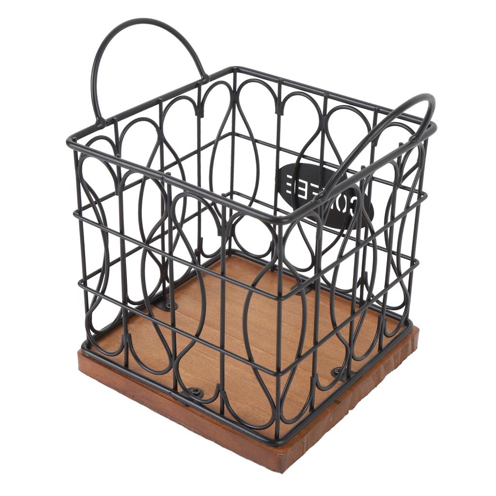 Coffee Pod Holder Organizer Large Capacity Metal Storage Basket with Wooden Base for Kitchen Countertop Office Coffee Bar