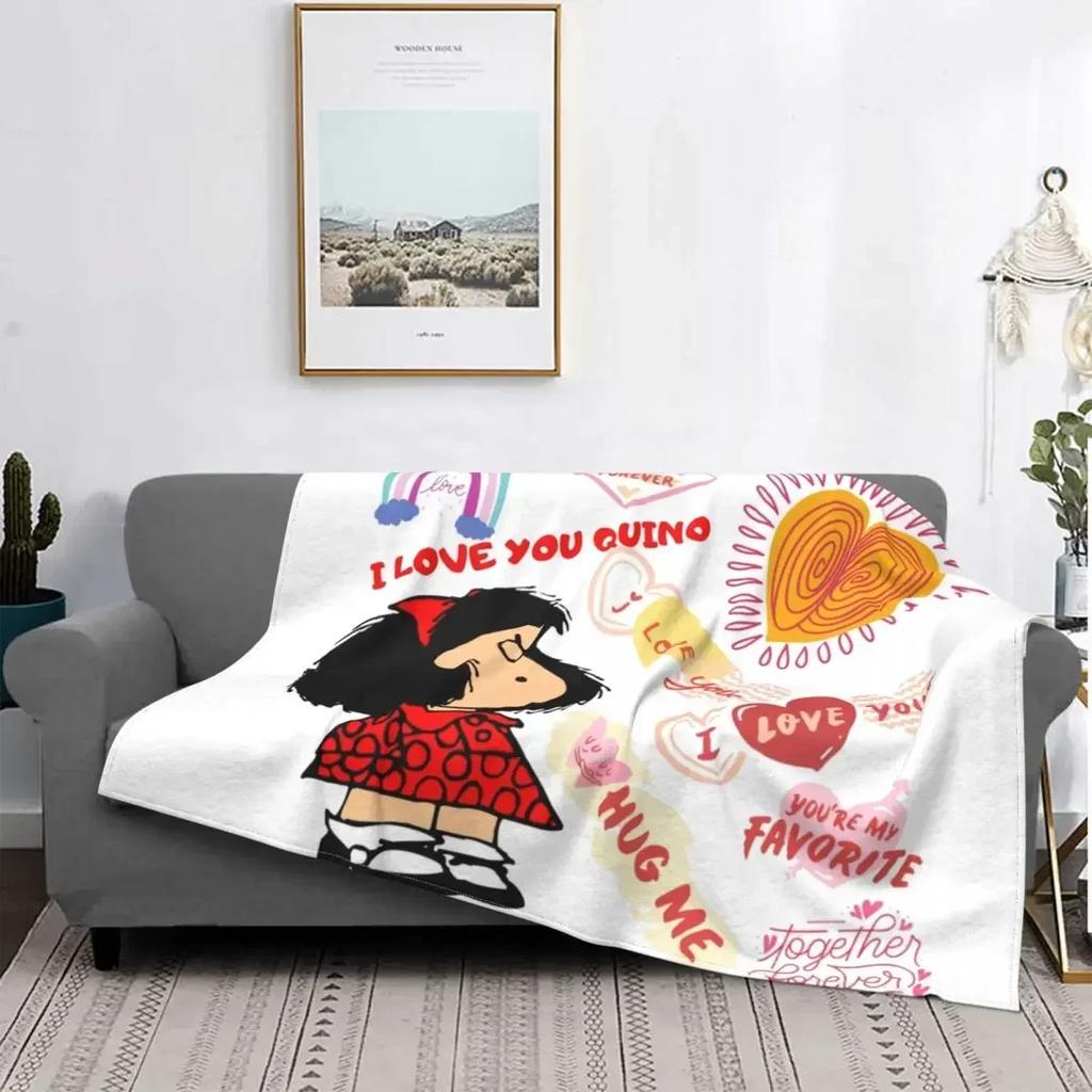 Coperta Mafalda Stampata 3D Morbido Pile di Flanella Calda Cartoni Animati Coperte Plaid per Casa Camera da Letto Divano Copriletti
