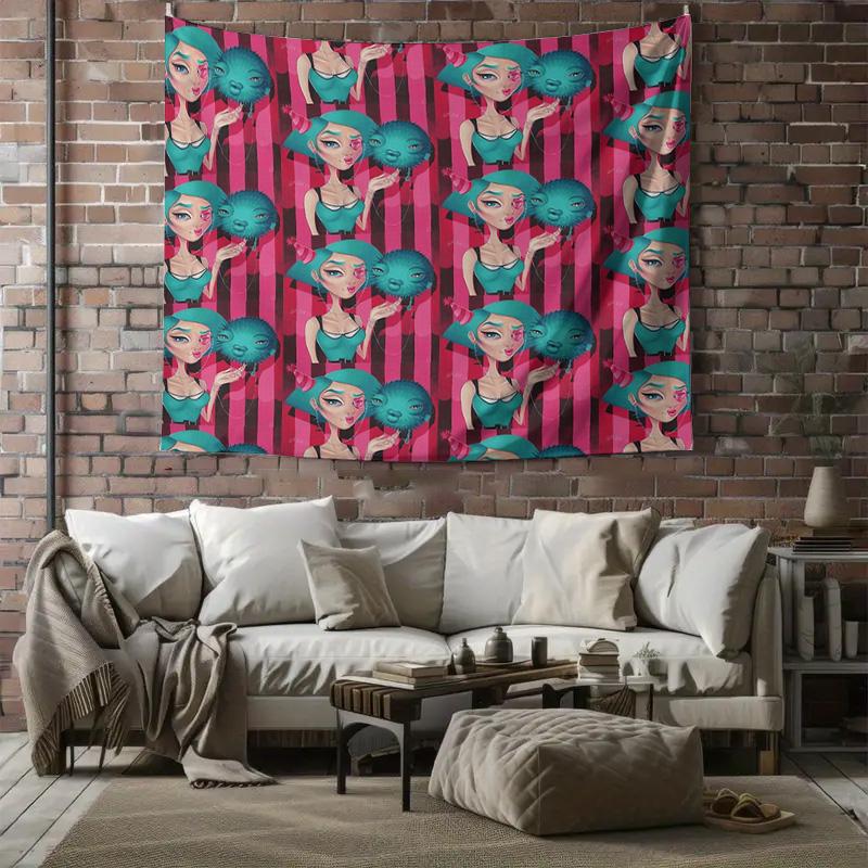 Bohemian Tapestry Wall Hanging Aesthetic Room Decor Nature Landscape Forest Trees Mandala Pattern Home Living Bedroom Dorm Festi