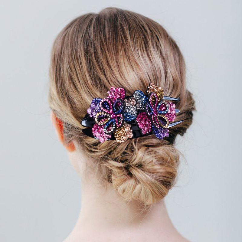 Koreanische große Strass Hochsteck-Entenschnabel-Haarspange - Drei-Zahn-Klammer für Mütter