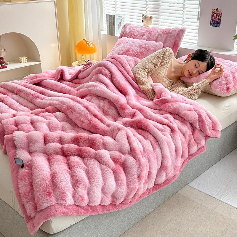 

Однотонные двусторонние стеганые одеяла из персидского бархата Многофункциональное толстое одеяло для офисного сна Приятное к коже Уютное одеяло 70x100cm розовый