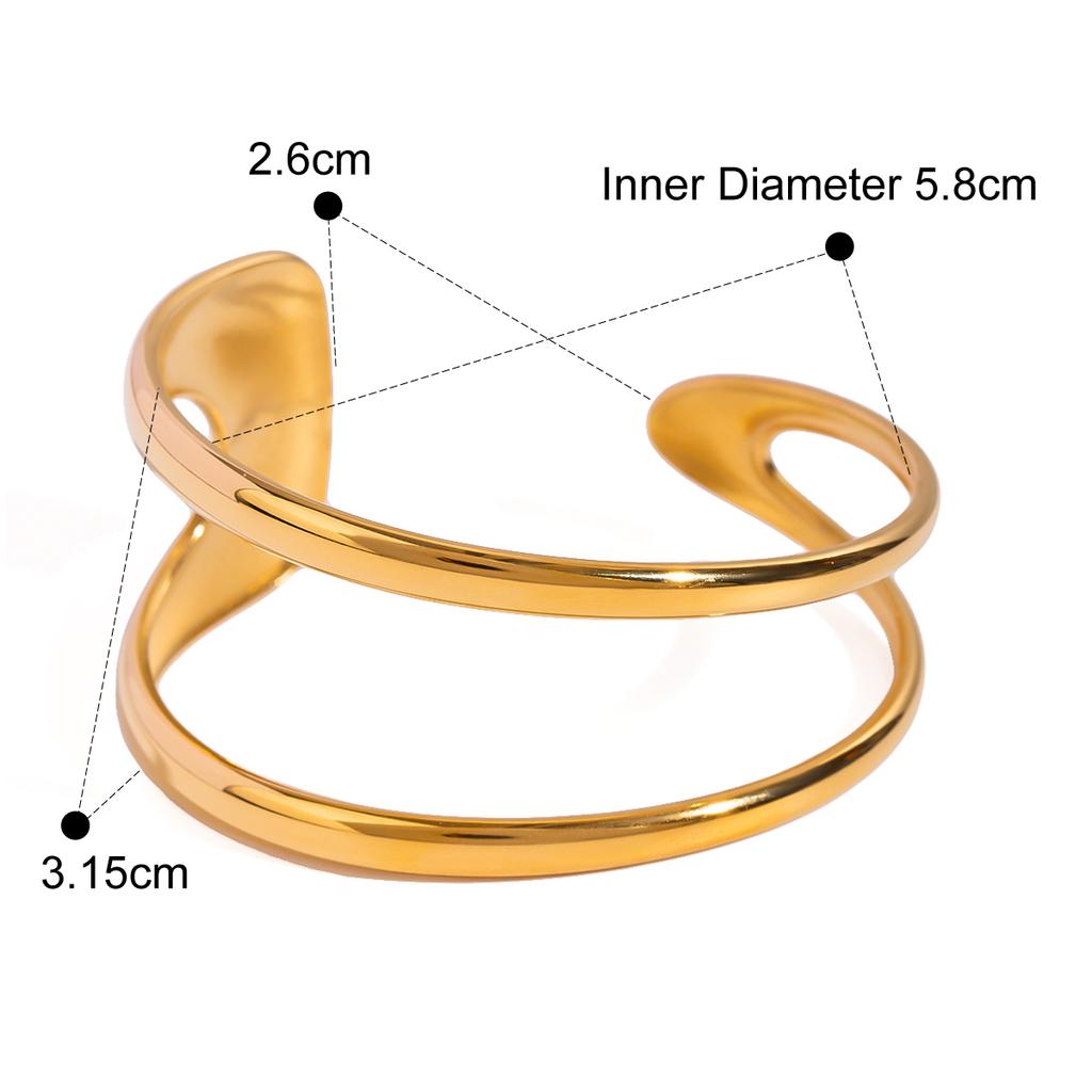 Yori Waterproof Stainless Steel Metal Geometric Open Cuff Bracelet Bangle Statement Gold Color Jewelry Women Bijoux