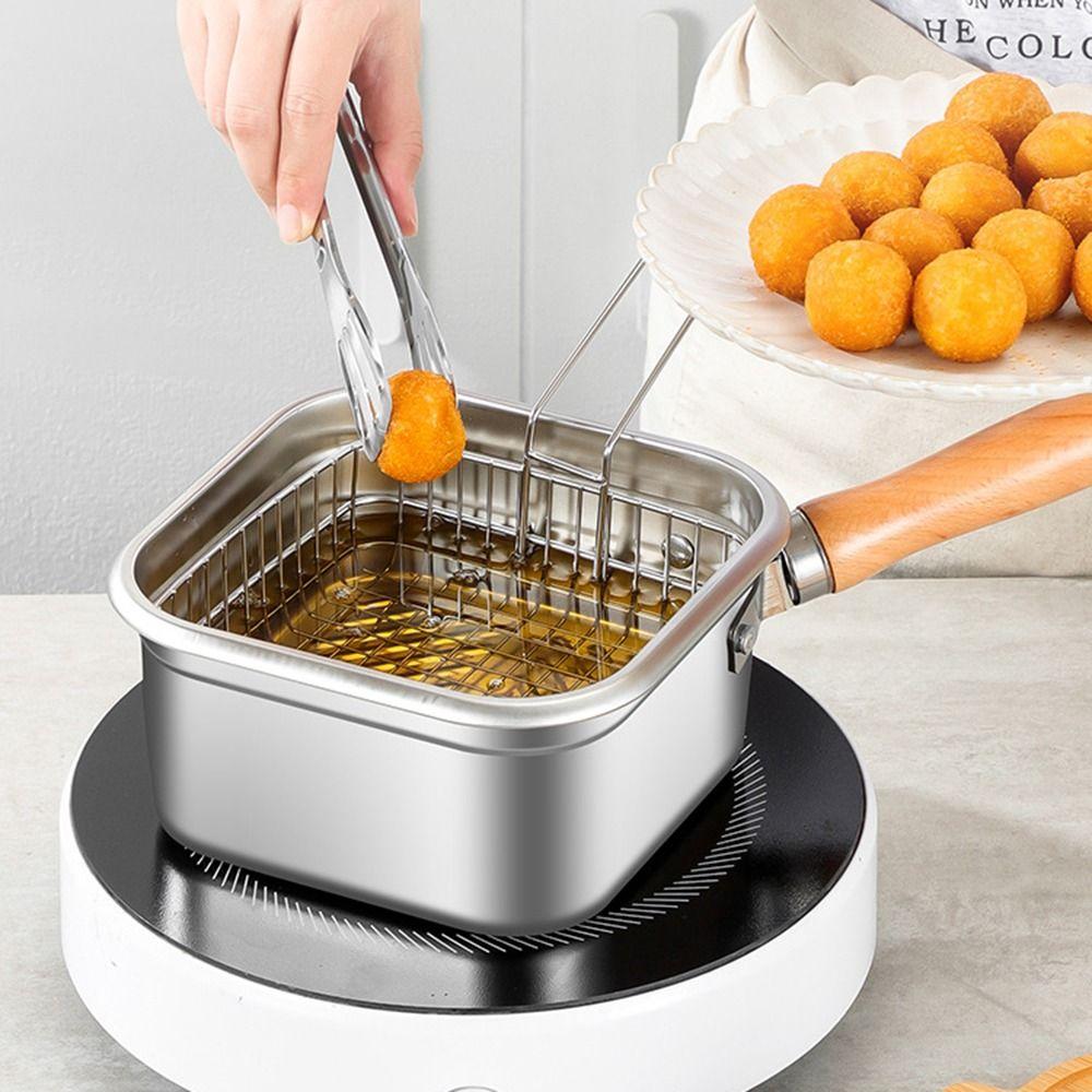 Stainless Steel French Fries Holder Detachable Handle Camp Food Container Fryer Basket  Gathering
