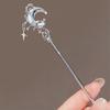 Carvings Moon Hair Stick Tasseled Moonstone Hairpiece with Sparkling Moonstone for Evening Dinner Wear Photo Props