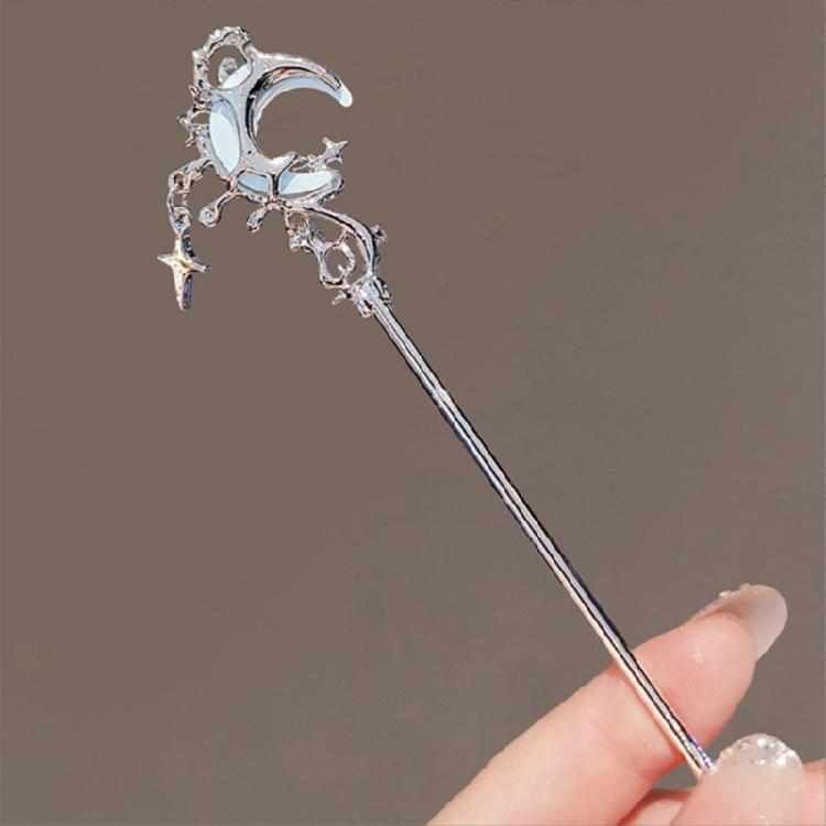 Carvings Moon Hair Stick Tasseled Moonstone Hairpiece with Sparkling Moonstone for Evening Dinner Wear Photo Props
