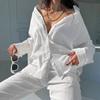 Fashion Style New Arrival Loose Long Sleeves Shirt Pants Pure Color Suit Homewear Shirt Long Pants Set