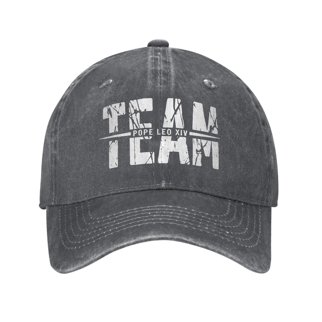 Soft Team Pope Leo XIV Baseball Caps Unisex Women Distressed Denim Washed Sun Cap Cardinal Robert Prevost Outdoor Adjustable Hat