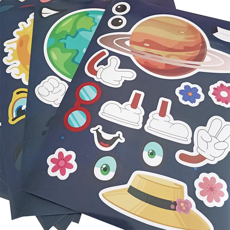 6 Sheetsset Space Planet Diy Stickers For Kids Funny Assemble Cartoon Puzzle Handicrafts Make A Face Sticker Decoration
